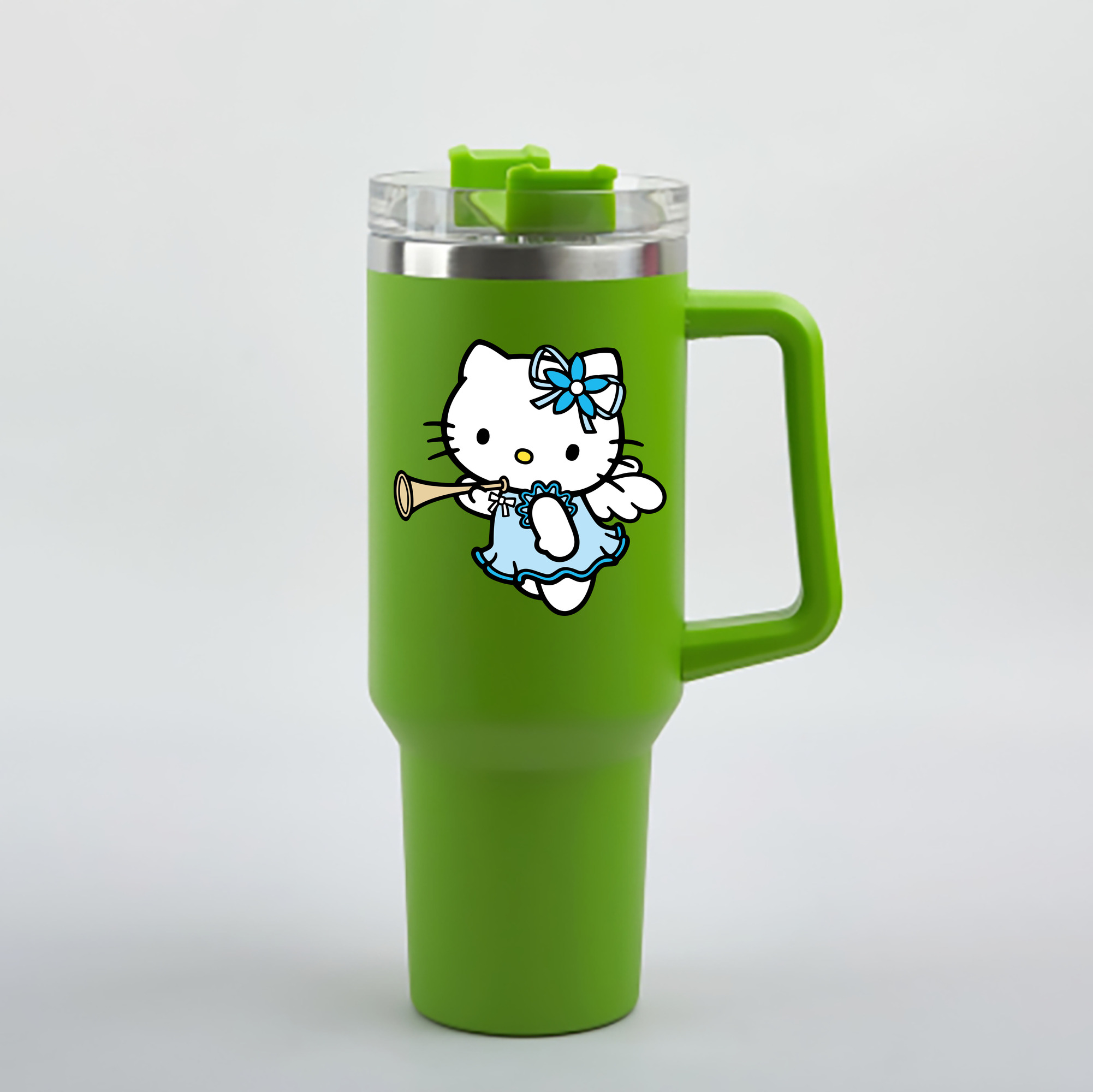 （画像用） Hello Kitty ハローキティ 1200mL車用タンブラー - クリスタルステッカー（プラスチックストロー付き）